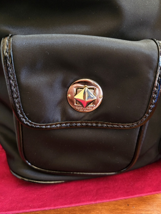 kate spade Convertible Black Nylon & Patent Leather Drawstring Backpack - Picture 3 of 13